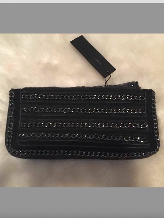 BCBGMaxAzria Handbags - NWT BCBG MAXAZRIA BLACK LEATHER n SUEDE CLUTCH CHAINS